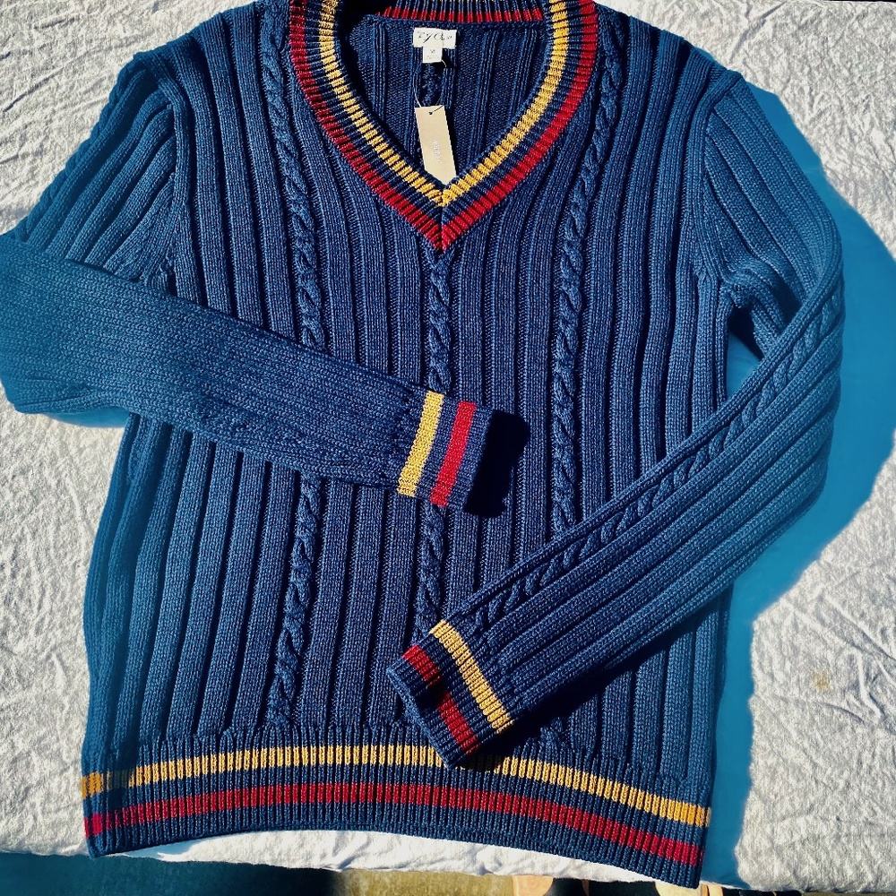 J Crew cable knit varsity style sweater